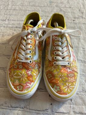 VANS OLD SKOOL TAPERED PSYCHEDELIC RESORT FLORAL PATTERNED YELLOW CANVAS SIZE 10